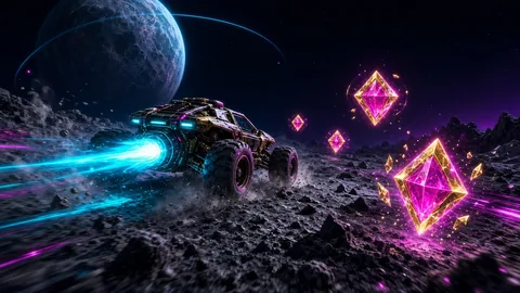 Buggy lunar saltando sobre el regolito en Lunar Pulse Jumper
