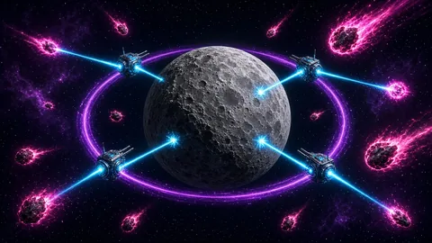 Anillo de torretas defendiendo la luna en Orbit Defense