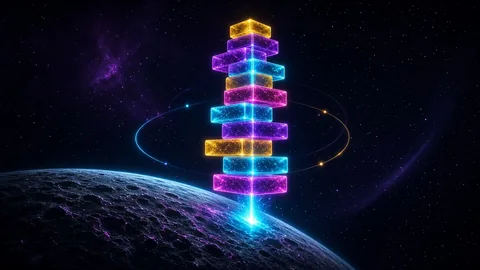 Torre de bloques de neón en Neon Citadel