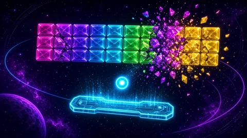 Paleta y orbe rompiendo una pared en Quantum Breakout